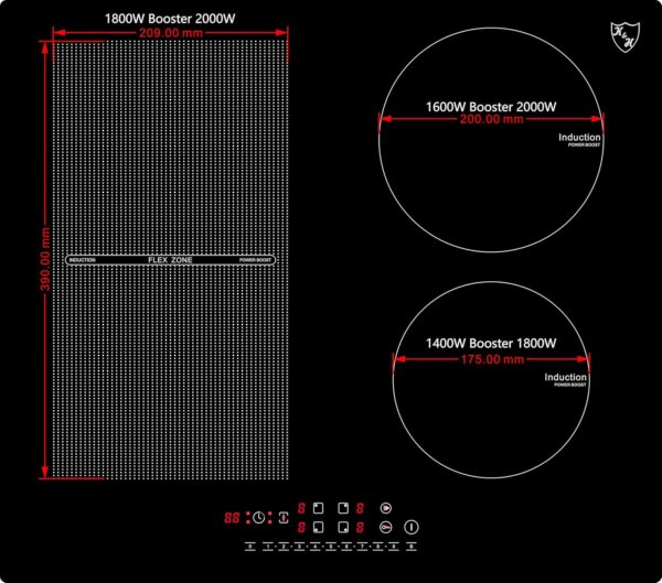 K&H®  4 Zonen FLEX Zone Induktionskochfeld 59cm Autark Eingebaut IN-6804HF – Bild 6